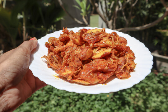 Kathal ki sabji, or katthal ki sabzi, tasty Jackfruit curry served in white dih