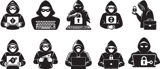 Hacker icons cyber security threats digital crime. eps-10