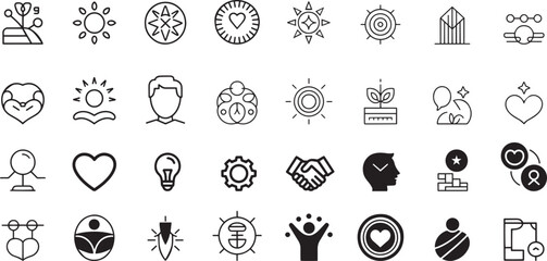 Positive mindset growth wellness icons symbols. eps-10