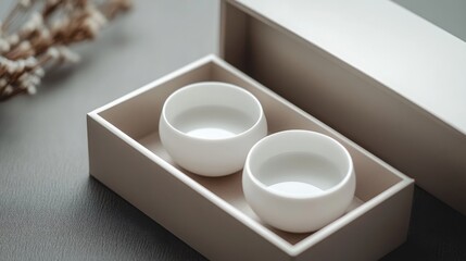 Elegant white ceramic tea cups presented in a minimalistic gift box for special occasions and gatherings