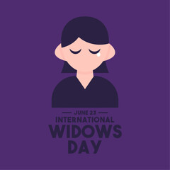 International Widows Day. June 23. Purple background. Sad woman. Flat design vector.