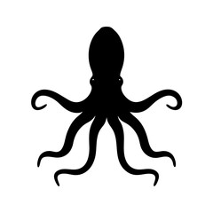 Black octopus illustration against white background featuring prominent tentacles and body