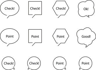 Speech Bubble Icon Set – Outline Style with Text Variations, Vector Illustration