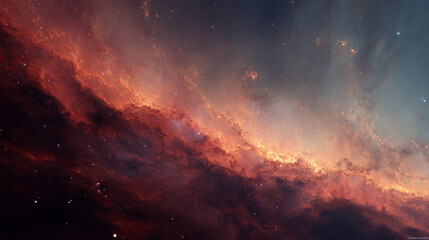 Naklejka premium A digital painting of an interstellar horizon with glowing amber nebulae