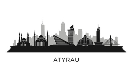 Atyrau Skyline City Silhouette Kazakhstan.