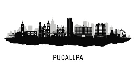 Pucallpa with Peru Skyline Cityscape Silhouette.