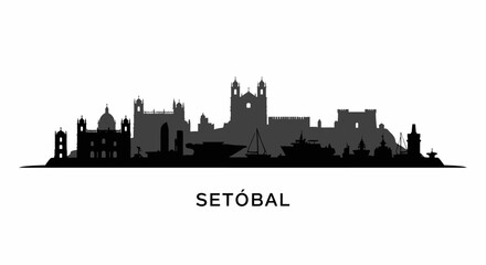 Setbal Portugal Skyline Black Silhouette.