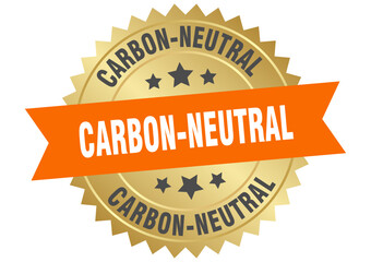 carbon-neutral. carbon-neutral round orange and gold label isolated on transparent background