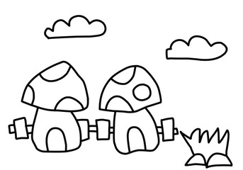 Hand Drawn Coloring sheets for children mushroom house series