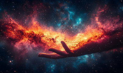 Cosmic Hand: Nebula's Embrace in a Starry Expanse, a Celestial O