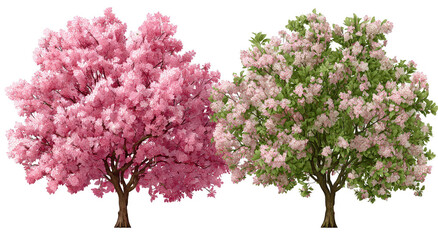 Obraz premium Two flowering trees, pink and green