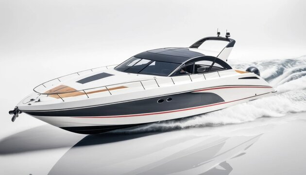 A modern speedboat with clean design on white background