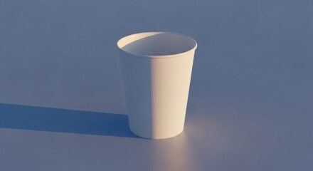 A simple white paper cup sitting on a flat surface with a soft shadow cast to the left side of the cup