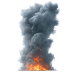 Isolated smoke and fire plume rising on black background for compositing and visual effects use case on transparent background
