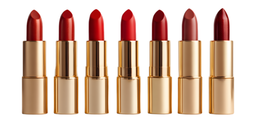 golden lipstick collection on white background