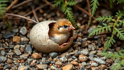 Captivating Baby Quail Breaking Free from Its Speckled Egg
