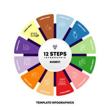 Circle chart infographic template with 12 options for presentations business. Vector illustration Eps	