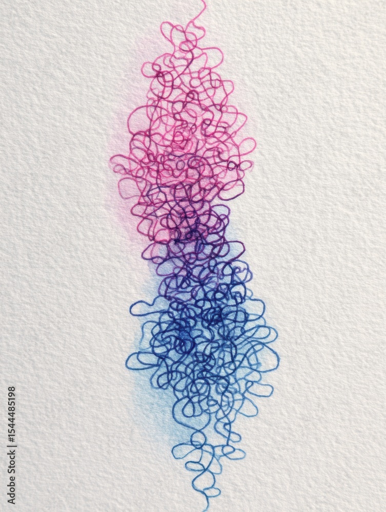 Aufkleber Tangled Thread Abstract Representing Mental Overload Contrasting With a Soothing Gradient for Visual Balance and Emotional Release