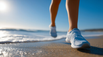 Naklejka premium Summer Beach Running: Energizing Fitness in Gentle Light