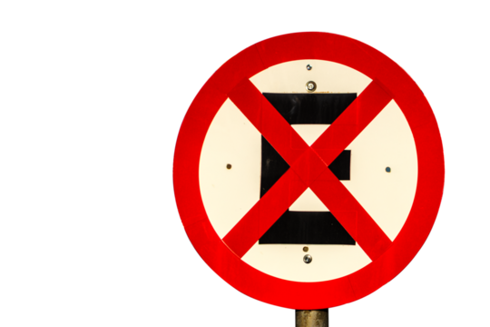 Brazilian traffic sign indicating "No Parking and No Stop" in an urban area. The sign is round, white with a red border and a red "X" over the letter "E", on the transparent background
