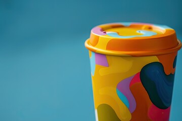 Clear Pixel Picture of a Colorful Coffee Cup with a Colorful Design on the Top