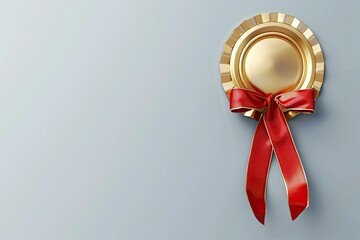 First Place Medal Ribbon Golden Reward Best Quality Warranty Achievement 3D Icon Realistic