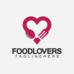 Food lover concept logo. Fork and spoon with love shape logo icon design for restaurant logo template