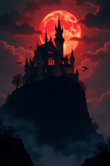 Spooky Fortress on Hill Halloween