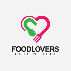 Food lover concept logo. Fork and spoon with love shape logo icon design for restaurant logo template