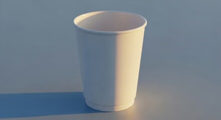A simple white plastic cup sitting on a light gray surface with a soft shadow cast to the left side