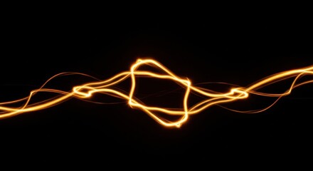 Abstract light painting with a square shape in the center and flowing lines on a black background