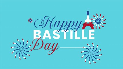 Happy Bastille Day text animation template. For poster, cover, banner, social media - Powered by Adobe