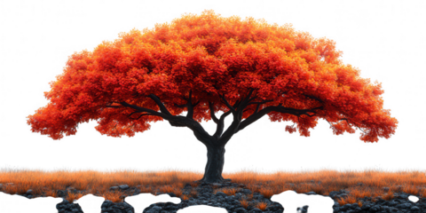 Beautiful red tree landscape wallpaper background nature scenery autumn season scenic view vibrant foliage  on transparent background