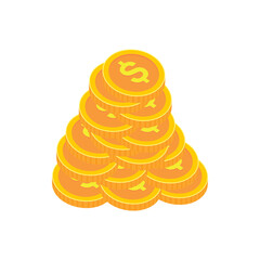Stack of shiny gold coins isolated on white