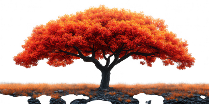 Beautiful red tree landscape wallpaper background nature scenery autumn season scenic view vibrant foliage  on transparent background