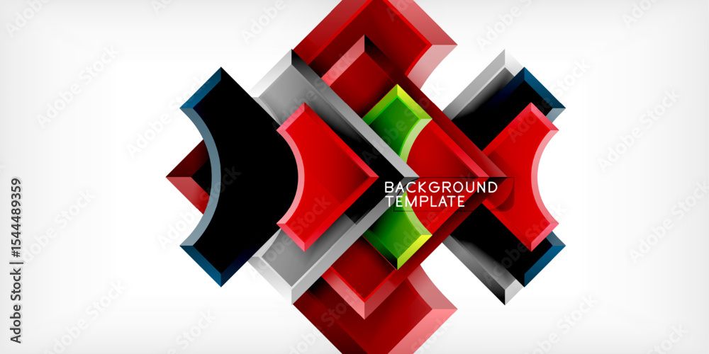 Poster Abstract geometric design. Red, black, green elements create dynamic composition. Gradient effect adds depth, visual interest. Background template.