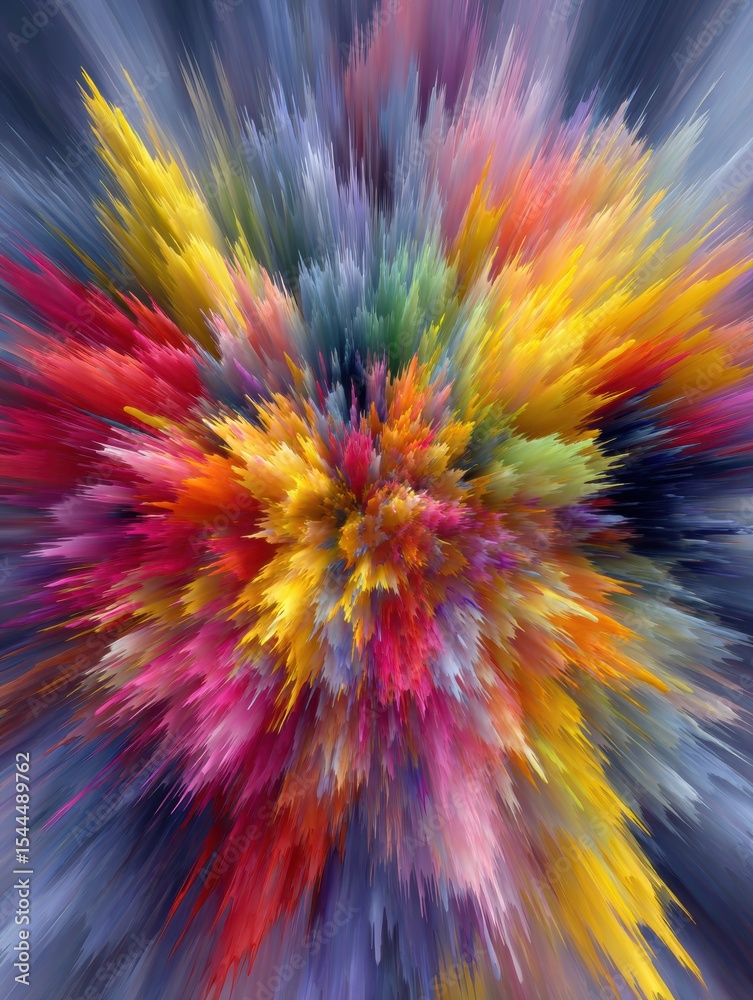 Aufkleber Vibrant Explosion of Colors in Motion With a Blend of Abstract Shapes and Patterns Against a Muted Background Creating Dynamic Visual Energy