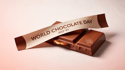 Fototapeta premium Celebrate World Chocolate Day on July 7th with a delicious milk chocolate bar wrapped in paper