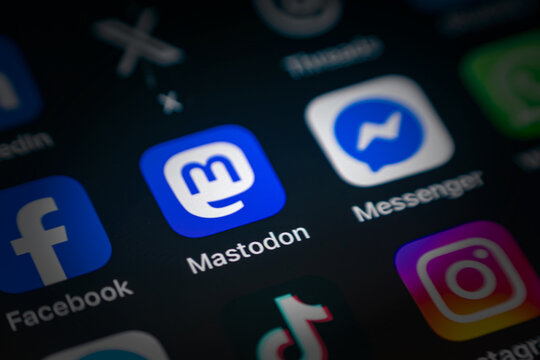 Antalya, Turkey - June 5, 2025: Mastodon App icon among various application icons on smartphone screen