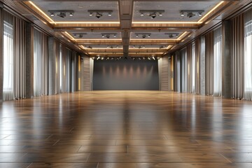 Vibrant Color Picture of Empty Room and Empty Stage, 3D RenderingHigh Detail, 8K