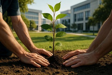 public service tree planting hands community urban park