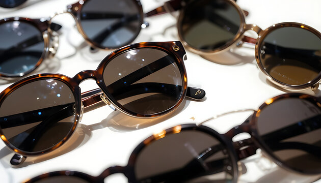 sunglasses on white background, sunglasses, fashion, accessories, close-up, eyewear, reflection, vintage, retro, multiple, assorted, various, textured, wooden surface, 4K and HD image