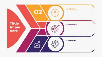Infographic layout with three steps displaying icons and text on a colorful background design element