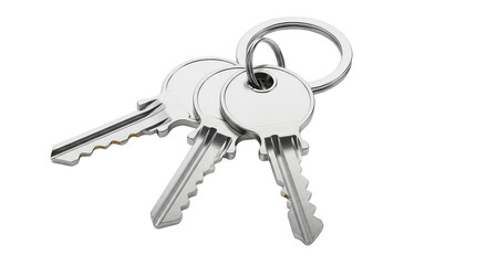Metallic keys on keyring isolated