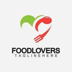 Food lover concept logo. Fork and spoon with love shape logo icon design for restaurant logo template