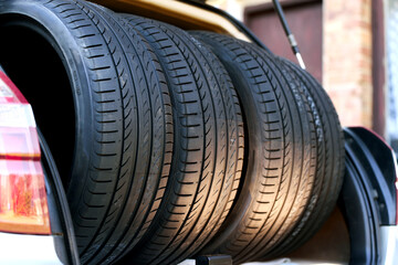 Seasonal tire change preparation in car trunk