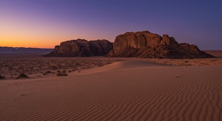 Wadi Rum Desert at Sunset Majestic Rock Formations and Sand Dunes