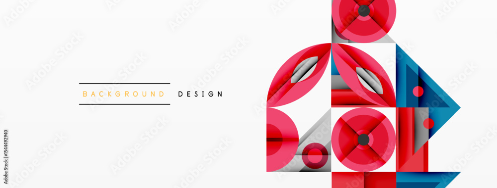 Poster abstract geometric shapes, red, blue, white. modern design elements create dynamic composition. mini