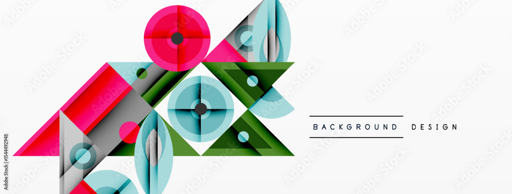 Poster Abstract geometric shapes, vibrant colors, modern design elements. Clean lines, overlapping forms create dynamic composition.
