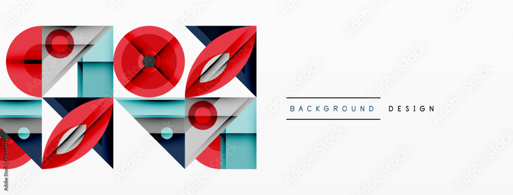 Poster Abstract geometric pattern. Red, blue, gray shapes overlap creating modern design. Minimalist style, clean lines, simple composition.